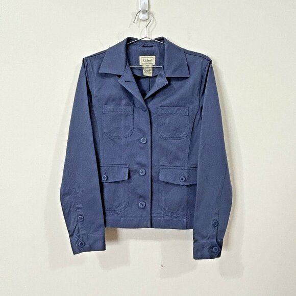 VTG L.L. BEAN Women’s S Utility Jacket Blue 100% Cotton Button Front Pockets - Picture 1 of 7